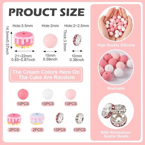 71 Pcs Pink Silicone Beads for Keychain Makings 15 mm Silicone Round Bead for DIY Pen Glass Butterfly Charms Rhinestone Spacer Beads for Valentine’s Bracelet Necklace Jewelry Making in Saudi Arabia