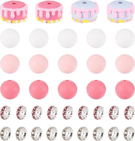 71 Pcs Pink Silicone Beads for Keychain Makings 15 mm Silicone Round Bead for DIY Pen Glass Butterfly Charms Rhinestone Spacer Beads for Valentine’s Bracelet Necklace Jewelry Making in Saudi Arabia