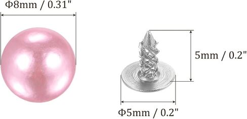 Kozelo 50 Set Pearl Rivet Studs Kit - [8mm x 5mm x 5mm] Pearl Rivets Faux Pearls Rivets Pink for DIY Decoration Crafts Use, ABS Material, Lattice Pattern in Saudi Arabia
