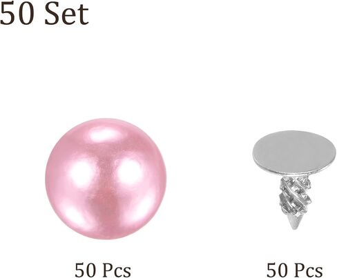 Kozelo 50 Set Pearl Rivet Studs Kit - [8mm x 5mm x 5mm] Pearl Rivets Faux Pearls Rivets Pink for DIY Decoration Crafts Use, ABS Material, Lattice Pattern in Saudi Arabia