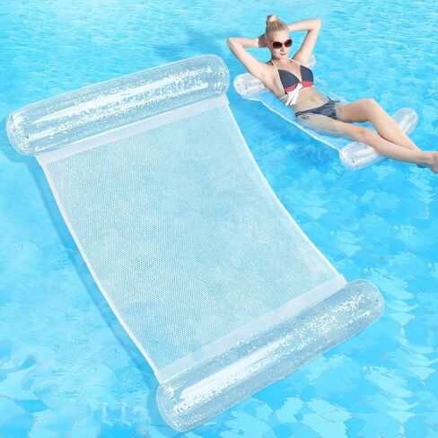 Sratte Pool Float Glitter Water Hammock Pool Loungers Inflatable Swimming Pool Hammock Multi-Purpose Water Floaties for Adults Lake Pool Summer Accessories Party in Saudi Arabia