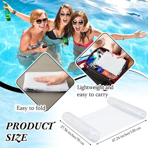 Sratte Pool Float Glitter Water Hammock Pool Loungers Inflatable Swimming Pool Hammock Multi-Purpose Water Floaties for Adults Lake Pool Summer Accessories Party in Saudi Arabia