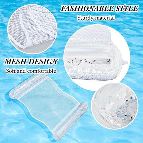 Sratte Pool Float Glitter Water Hammock Pool Loungers Inflatable Swimming Pool Hammock Multi-Purpose Water Floaties for Adults Lake Pool Summer Accessories Party in Saudi Arabia