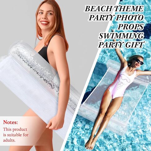 Sratte Pool Float Glitter Water Hammock Pool Loungers Inflatable Swimming Pool Hammock Multi-Purpose Water Floaties for Adults Lake Pool Summer Accessories Party in Saudi Arabia