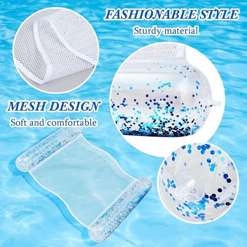 Sratte Pool Float Glitter Water Hammock Pool Loungers Inflatable Swimming Pool Hammock Multi-Purpose Water Floaties for Adults Lake Pool Summer Accessories Party in Saudi Arabia