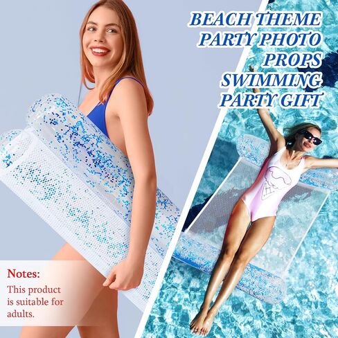 Sratte Pool Float Glitter Water Hammock Pool Loungers Inflatable Swimming Pool Hammock Multi-Purpose Water Floaties for Adults Lake Pool Summer Accessories Party in Saudi Arabia