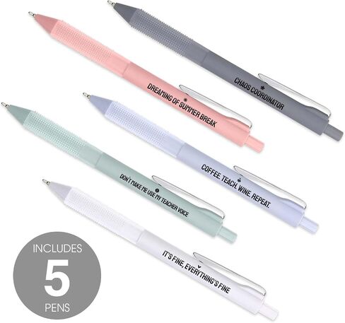 Multi Color Pastel Snarky Teacher Gel Pen Set / 5 Black Ink Gel Glide Pens/Funny Educator Office Supplies/Teacher Appreciation Gift in Saudi Arabia