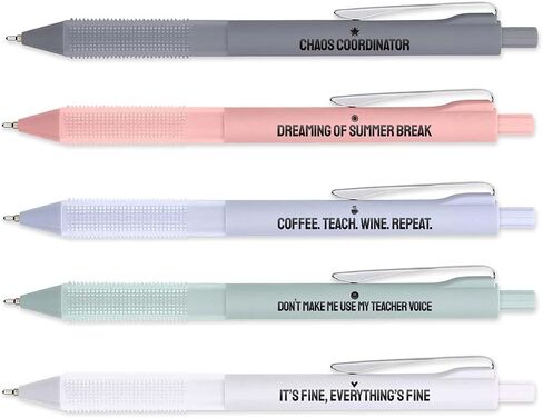 Multi Color Pastel Snarky Teacher Gel Pen Set / 5 Black Ink Gel Glide Pens/Funny Educator Office Supplies/Teacher Appreciation Gift in Saudi Arabia