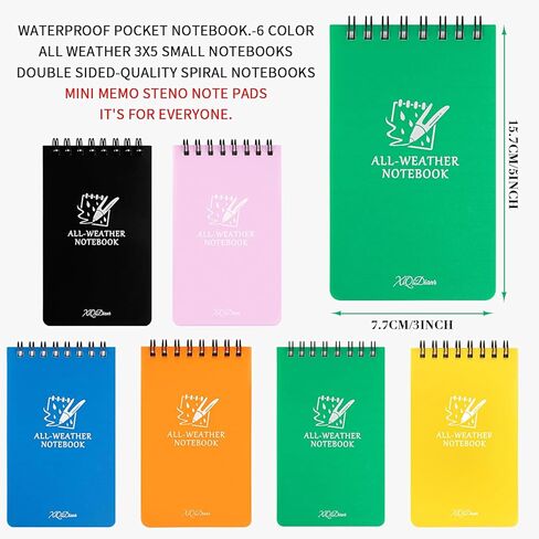 Waterproof Pocket Notebook, All Weather 3x5 Small Notebooks with Lined Pages, Pocket Notepads, Small Top Spiral Notebook Little Mini Memo Steno Note Pads for Home Office College School Outdoor(6 Pack) in Kuwait