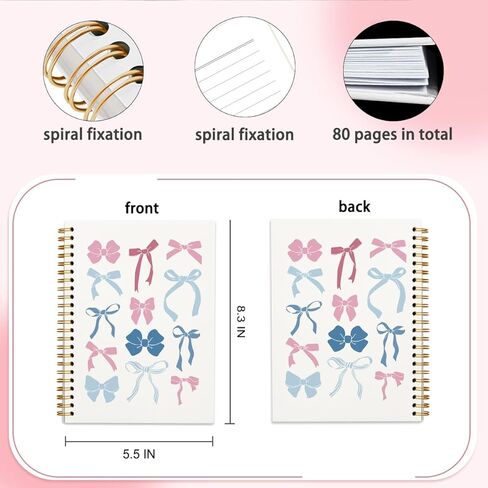 Coquette Pink Bow Notebook, Preppy Notebook, Girly Notebook, Pink Aesthetic Notebook, Pink Desk Accessories for Women, Preppy Office Supplies, Bow School Supplies 5.5x8.3 in Kuwait