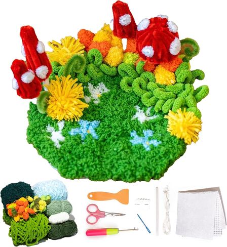 CRAFT CLUB Grassy Garden Moss Coaster Kit DIY Craft Set with Video Tutorials Milk Feather Bobble Yarn for Beginners and Experienced Crafters 20cm x 17cm in Saudi Arabia