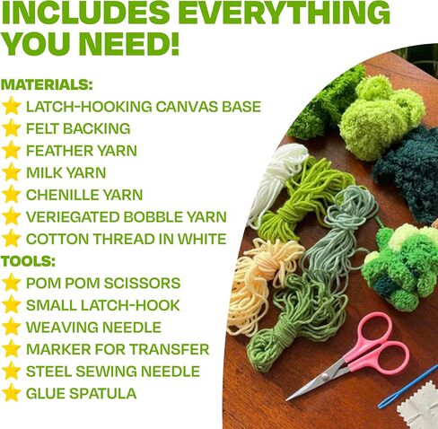 CRAFT CLUB Grassy Garden Moss Coaster Kit DIY Craft Set with Video Tutorials Milk Feather Bobble Yarn for Beginners and Experienced Crafters 20cm x 17cm in Saudi Arabia