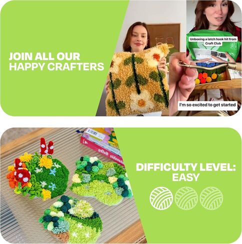 CRAFT CLUB Grassy Garden Moss Coaster Kit DIY Craft Set with Video Tutorials Milk Feather Bobble Yarn for Beginners and Experienced Crafters 20cm x 17cm in Saudi Arabia
