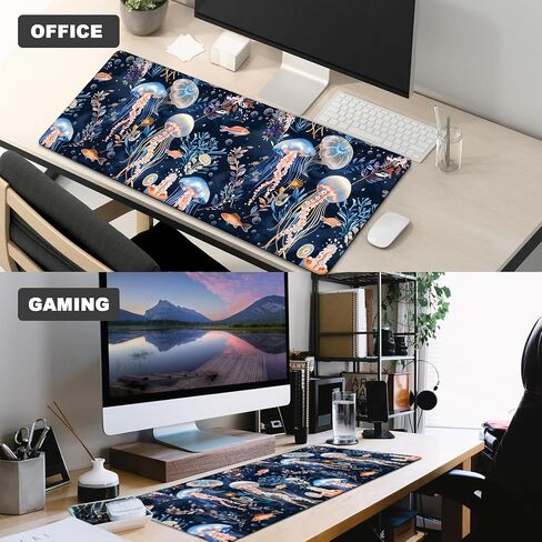 Nautical Jellyfish Gaming Mouse Pad,12x31.5in Non-Slip Rubber Beach Ocean Desk Mat,Large Extended Mousepad for Office Home Laptop,Mice Pads Gifts,Game Lover Deskmat Decor (Blue) in Saudi Arabia