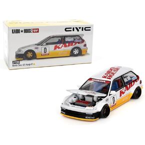 Diecast Collectibles Model Car Compatible with Kaido House 1:64 Honda Civic (EF) Kanjo V1 White/Yellow Limited Edition KHMG139