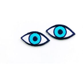 PLpatch Set of 2 Tiny. Mini Blue Eye Evil Cute Cartoon Logo1 Sew Iron on Embroidered Applique Badge Sign Patch Clothing Costume