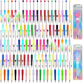 100 Pack Beadable Pens Bele مع 100 أكياس قلم حزمة ، 50 لونًا DIY Diy Beads Pens Kit Black Ink Point Bead Pens for Kids Students