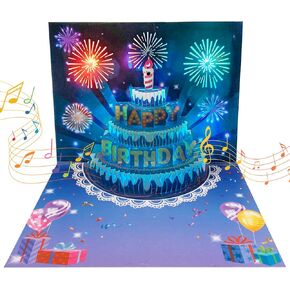Birthday Cards, 3D Pop Up Birthday Card, Fireworks, Lights, Music and Cake Happy Birthday Card, DIY Age Birthday Gift Cards with Envelope and Blank Card for Women, Men, Husband, Wife, Kids, Mom, Dad