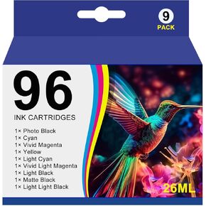 Remanufactured T096 96 Ink Cartridge Replacement for T0961 T0962 T0963 T0964 T0965 T0966 T0967 T0968 T0969 Ink for Stylus Photo R2880 Inkjet Printer Ink (9-Pack)