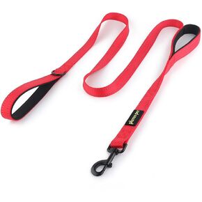 Double Handle Dog Leash, 6ft, Padded, Heavy Duty, Reflective, Red, 2 Handle Leads