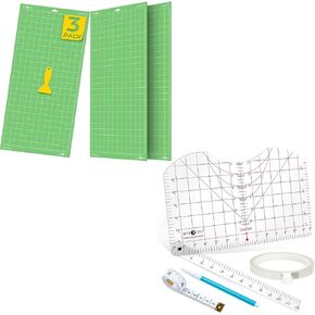 HTVRONT 3 Pack Standard Grip Cutting Mat for Cricut and 4Pack Tshirt Ruler Guide Set