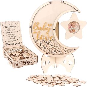 83 Pcs Moon Baby Shower Decorations Guest Book Alternatives with Star Photo Frame Wooden Sign in Guest Book Heart Sign for Wedding Boys Girls Birthday Parties Keepsakes 12Inch