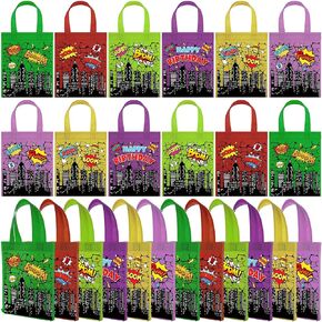 24 PCS SpiderWeb حفلة تفضيل الحقائب 9.84 "Hero Goodie Candy Treat Facs Pags مع مقبض غير قابل لإعادة الاستخدام بطل البطل بطل عيد ميلاد لمستلزمات عيد ميلاد للأطفال البالغين