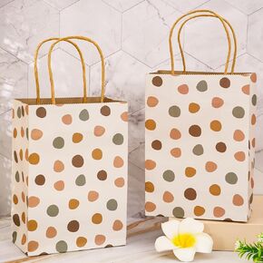 JARTHENAAMCS 16PCS BOHO حفلة تفضيل حقائب الهدايا الورقية المحايدة مع مقابض مرسومة بنقطة حلوى جيدة لعلاج لحفل الزفاف لوازم حفلة استحمام الطفل