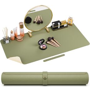 Noverlife Large Leather Table Mat for Makeup, Vanity Desk Cover Pad, Easy to Clean Countertop Protector, Laptop Desk Writing Mat, Craft Mat Nail Table Pad for Home, Office, Pink+Purple(31.5x15.7in)