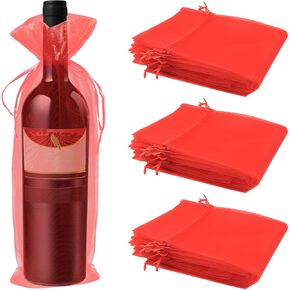 24pcs أكياس نبيذ أورجانية شرير 5.5 "× 14.5" أكياس هدايا النبيذ الأورجانزا مع الرباط لحفل عيد ميلاد عيد ميلاد مهرجان هدية (أحمر)