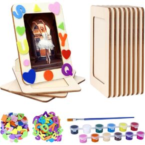 VOKOY 6 Pack DIY Wooden Picture Frames, 4"x6" Unfinished Standing Picture Photo Frame Set Unfinished Craft Wood Frames with Decorative Accessories for Easter Mother's Day Wedding Birthday Party Gift