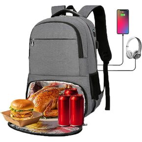 17 Inch Laptop Backpack Large Capacity with Cooler Compartment for Travel Camp Work Business Shoulders Bag with USB Charging Hole And Headphones Hole Waterproof and Durable Black