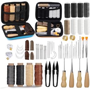 Leather Working Kit with Large-Eye Stitching Needles - Supplies for Carpet Canvas DIY Sewing Repair