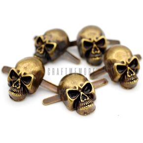 Craftmemore Skull Prong Stud Head عظم العظم القوطية الأشباح الأزرار جلود ديكورات الحرف اليدوية حزمة من 10 (متوسطة 10 × 15 مم ، نحاس عتيق)