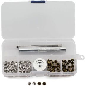 100 مجموعة من مسامير CAP مزدوجة 6 مم مع أدوات لإصلاحات الحرف الجلدية DIY Seleing Fabric Decortings Rivets (Silver ، Bronze)