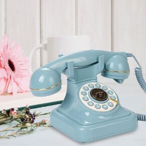 Vintage landline Phone Retro Corded Telephone, Classic Design Desk Phone,Old Fashioned Dial Button Phone with Redial Function, for Home Office Hotel（Blue-Green）