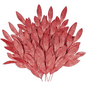 Sawowkuya 30 Pcs Champagne Christmas Tree Picks and Sprays Artificial Glitter Leaves, Christmas Tree Filler Branches Christmas Floral Picks for Xmas Wreath Craft Garland Office Home Decorations