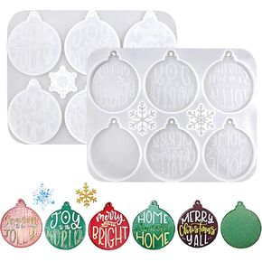 Christmas Resin Molds Silicone,6-Cavity White Round Shape Epoxy Resin Molds,Christmas Ornament Resin Molds Silicone Casting Molds for DIY Crafts Keychain Pendant Making Christmas Tree Decorations