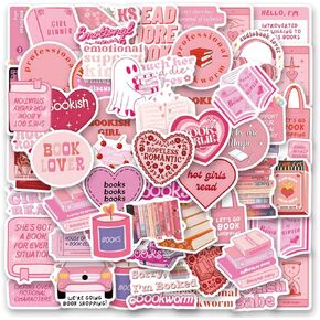 60 PCS Pink Bookish Stickers,Book Stickers for Kindle,Booktok Reading Stickers,Aesthetic Kindle Stickers,Bookish Gifts for Woman,Girl,Book Lover,Gifts for Adult