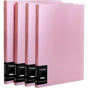 Tuhangcc Binder with Plastic Sleeves 9x12 20-Pocket - Heavy Duty Art Portfolio Folder with Clear Sheet Protectors,Displays 40Pages, Presentation Book for Artwork, Document Organizer (Pink-4pack)