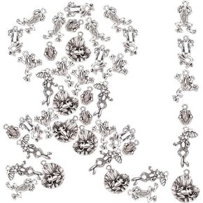 Sunnyclue 1 Box 108pcs 6 Styles Frog Charms Bulk Silver Silver Placed Animal Alloy Tibetan Style Pendants Umbrella Lotus Leaf for Jewelry Making Charms Bracelets Bracelets النتائج