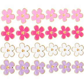 24Pcs Flower Charms Accessories for Bogg Bag, Cute Colorful Decoration for DIY Your Rubber Beach Tote Handbag(White,Pink,Rose,Purple,1.2inch/3cm, 1.3inch/3.3cm)