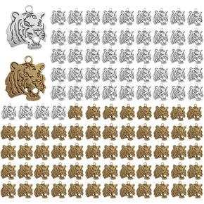 Opexicos 100pcs Tiger Face Charms Tiger Pendants Antiqued Silver Tone Double -Side Making Diy Handmades Craft 27 × 24 مم