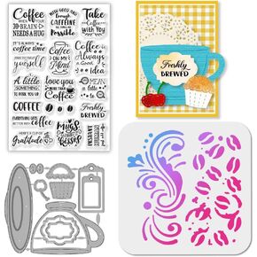 Globleland Coffee Cup Clear Clear Clear Clear Metal Lably Porticle Cuttor Die Cuts Words Pet Paint Craft Stencils for Card