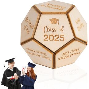 DICE DICE من 12 جوانب التخرج الخشبية ، فئة من 2025 هدايا التخرج ، هدايا التخرج العليا 2025 لطالب المدرسة الثانوية لها ، وهدية الدراسات العليا في المدرسة الثانوية ، ديكور التخرج الفريد