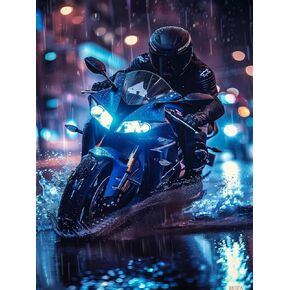 مجموعات الطلاء DIY 5D Diamond للبالغين دراجة نارية من الماس في Night Rainery Rhinestone Diamond Myonder Motorcycle Craft Craft for Living غرفة نوم ديكور هدية 12x16in / 30x40cm