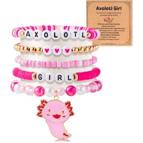 y1tvei لطيف أساور حبة Axolotl - 5pcs سلاسل عاشق أبيض أبيض للبنات قابلة للتعديل سوار طين ناعم kawaii stuff إكسسوارات المجوهرات مع بطاقة للأطفال ابنة الابنة عيد ميلاد