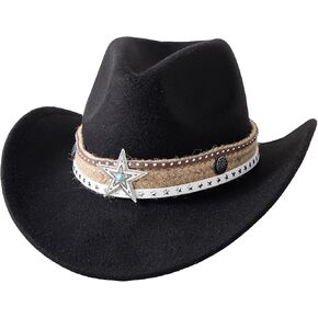 Jastore Kids Cowboy Hat for Boys Girls Western Cowgirl Hat with Star Buckle Belt Unisex Wide Brim Fedora Hat Dress Up Costume