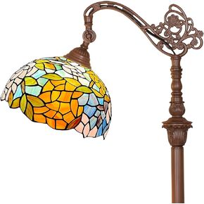 Capulina Tiffany Floor Lamp 62 Inches Tall Wisteria Style Stained Glass Soft Light Arched Gooseneck Adjustable Angle Reading Lamp for Living Room Bedroom Home Office