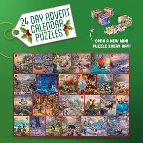 Ceaco - Disney - Thomas Kinkade - 24 Days of Christmas Advent Calendar Puzzles – 24 Mini Puzzles to UNbox - 1,000 Total Pieces